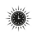 Sun Clock Silhouette Icon. Summer Time Glyph Pictogram. Sunrise and Sunset Hours. Morning Sunshine Symbol. Summertime