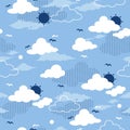 Sun Cloud and Blue Sky Vector Graphic Seamless Pattern Royalty Free Stock Photo