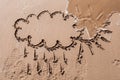 Sun and cloud drawing on beach sand Royalty Free Stock Photo