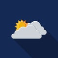 Sun and cloud icon cartoon flat design on blue background vector Royalty Free Stock Photo