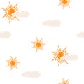 Sun with a cloud seamless pattern. Weather forecast. Meteorological. Cloudy weather Perfect for cards, posters, banners, textile,