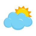 Sun and Cloud Sign Emoji Icon Illustration. Weather Vector Symbol Emoticon Design Clip Art Sign Comic Style. Royalty Free Stock Photo