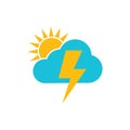 The sun and cloud with thunder icon. Modern weather icon. Flat vector symbols