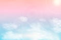 Sun and clouds background with a soft pastel color. Fantasy magical sunny sky pastel background with colorful cloudy