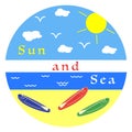 Sun, clouds, sea, beach, boats with oars Royalty Free Stock Photo