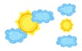 Sun with clouds cartoon style abstract flat suns