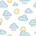 Sun with clouds cute seamless pattern, cartoon illustration, background for kids, wallpaper, pattern for scrapbooking.