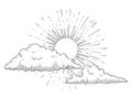 Sun with clouds engraving vector illustration Royalty Free Stock Photo