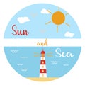 Sun, clouds, sea, beach, lighthouse. Royalty Free Stock Photo