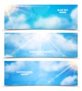 Sun through clouds sky banners set Royalty Free Stock Photo