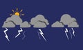 Sun with clouds and thunder  illustration style cartoon blue background Royalty Free Stock Photo