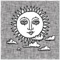 Sun and clouds woodcut Royalty Free Stock Photo