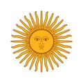 Sun. Coat of arms of the Argentinean flag. Argentine sun character. Illustration vector Royalty Free Stock Photo