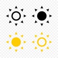 Sun collection. Sun vector icons, isolated on transparent background. Sun rays yellow and black color in flat design. Vector Royalty Free Stock Photo