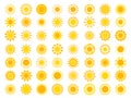 Sun collection. Yellow sunrise symbols nature vector stylized icon of sun