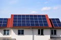 solar panels or PV cells on sloped clay house roof. Royalty Free Stock Photo