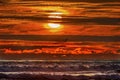 Colorful Red Sunset Blue Waves Ocean Canon Beach Oregon Royalty Free Stock Photo