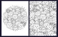 Doodle sun characters coloring pages set. Black and white templates with cute weather characters