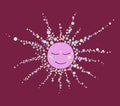 Sun consisting of the bubbles sleeping night purple on a pink ba