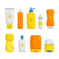 sun cream block set cartoon vector illustration