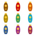Sun cream bottle icon or logo, Sunscream Protection Cosmetics, color set