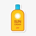 Sun cream bottle sticker, isolated on white, Sunscream Protection Cosmetics