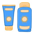 Sun cream packaging and suntan lotion