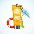 Sun Cream Summer Travel Concept. Vector