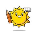 Sun cute cartoon clever student with pencil Royalty Free Stock Photo