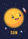 The Sun Cute Design, Illustration vector graphic of the of the sun in cute cartoon style. Solar design, Space kids