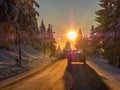 Sun dazzles motorists in the Winter landscape