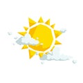 Sun with different clouds. Weather and summer, beach and travel cartoon icons. Royalty Free Stock Photo