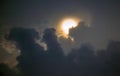 Sun disk behind dark clouds at sunset Royalty Free Stock Photo
