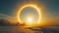 A sun dog phenomenon creates a stunning halo around the sun, captivating all who witness Royalty Free Stock Photo