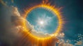 A sun dog phenomenon creates a stunning halo around the sun, captivating all who witness it Royalty Free Stock Photo