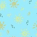 Sun and doodle dashes seamless pattern in trending color 2021. vector hand drawn minimalism simple. wallpaper, textiles, wrapping