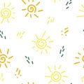 Sun and doodle dashes seamless pattern in trending color 2021. vector hand drawn minimalism simple. wallpaper, textiles, wrapping