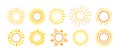 Sun doodle hand drawn set sunbeams cartoon vector Royalty Free Stock Photo