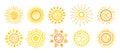 Sun doodle set drawn yellow bright suns vector Royalty Free Stock Photo