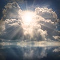 The sun on dramatic sky over sea. Royalty Free Stock Photo