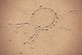 Sun drawing on beach sand. Royalty Free Stock Photo