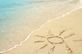 Sun drawn in the sand on the seashore Royalty Free Stock Photo