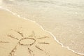 Sun drawn in the sand on the seashore Royalty Free Stock Photo