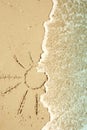 Sun drawn in the sand on the seashore Royalty Free Stock Photo