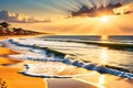 Sun-Drenched Beach at the Height of Summer, Waves Gently Caressing the Golden Sand, Vibrant Umbrellas Dotting the Shore Royalty Free Stock Photo