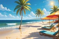 Sun-Drenched Beachscape with Crystal Clear Water Meeting Golden Sand, Vibrant Beach Umbrellas Speckling the Shoreline