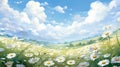 a sun-drenched meadow adorned with a sea of delicate daisies