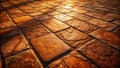 Sun-drenched stone pathway a textured perspective of interlocking blocks basking in golden light. Generative AI Royalty Free Stock Photo