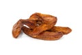 Sun-dried bananas on a white background. Royalty Free Stock Photo