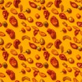 Sun-dried red and yellow tomatoes from top view. AI generative illustration